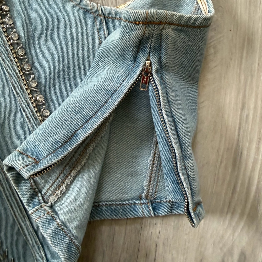 NWT POL Rhinestone Denim Corset Cropped Tank Top size Medium - Picture 9 of 11